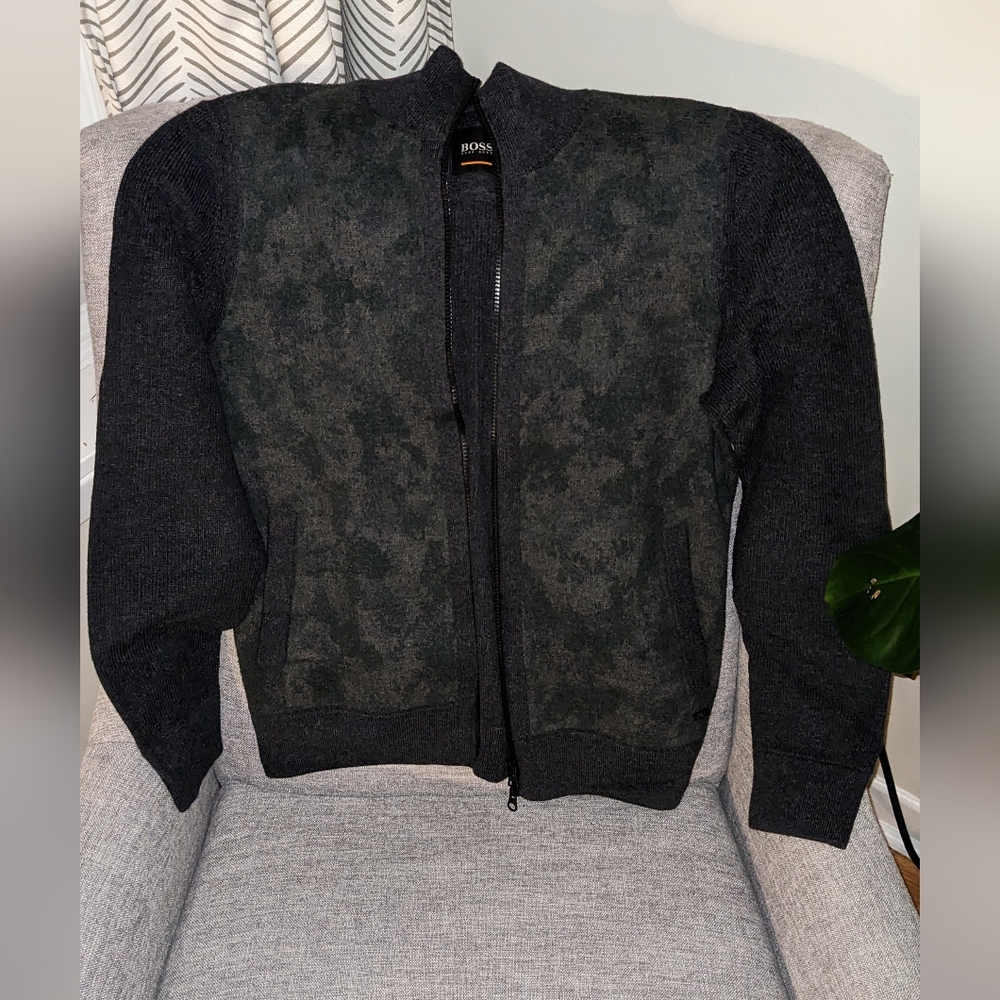 Boss cardigan cotton and wool zip up.